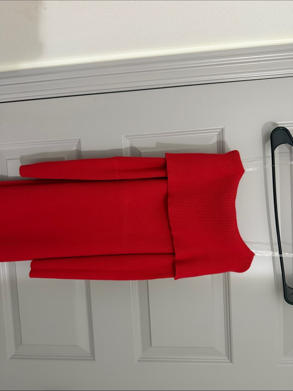 Off-Shoulder Red Knit Dress